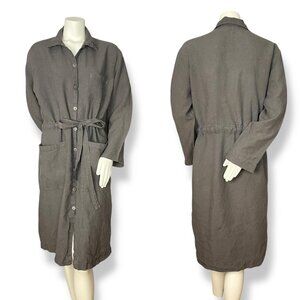 Dress Me Linen Shirt Dress Women Brown Size Medium Belt Long Sleeves Natural
